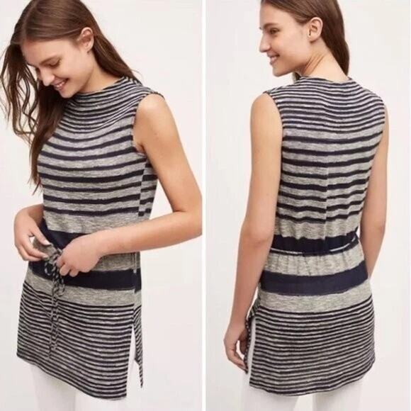 Dolan Women's Navy Blue Mock Neck Striped Print Tunic Tank Top Size small - Picture 1 of 5